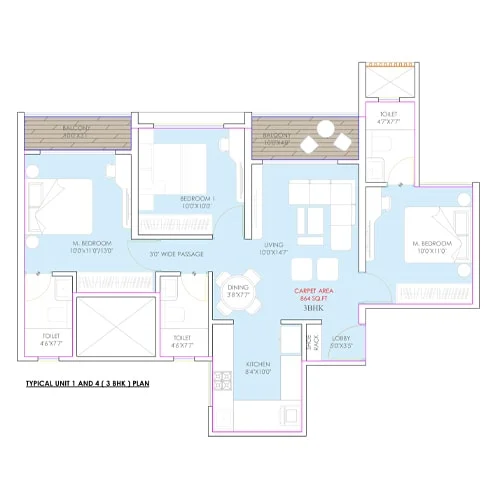 24 Life Exotica Moshi 3 BHK Floor Plan Image